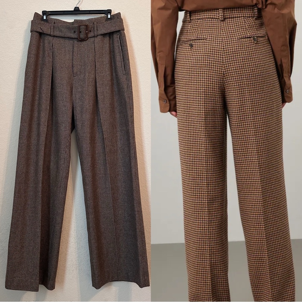 Polo by Ralph Lauren Brown Checkered Wide Leg Pants